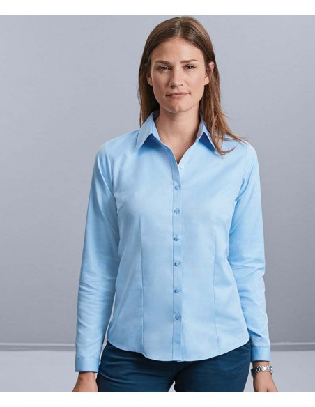 Russell Collection Women's long sleeve herringbone shirt