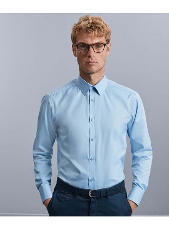 Russell Collection Long sleeve herringbone shirt