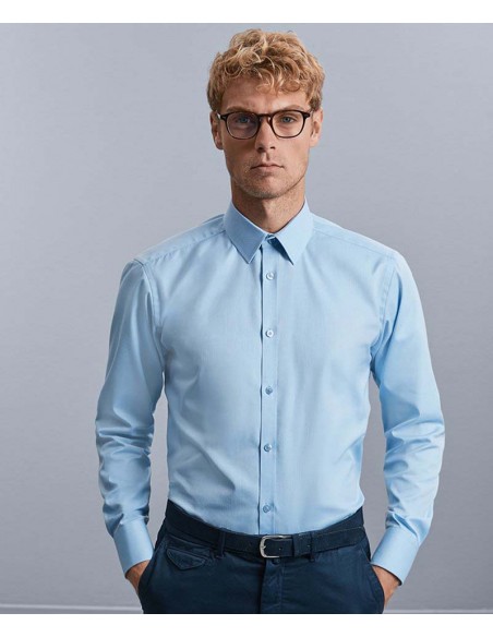 Russell Collection Long sleeve herringbone shirt