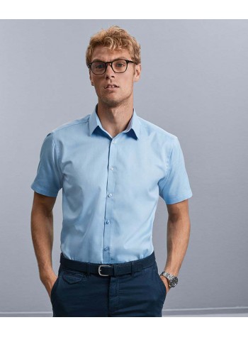 Russell Collection Short sleeve herringbone shirt