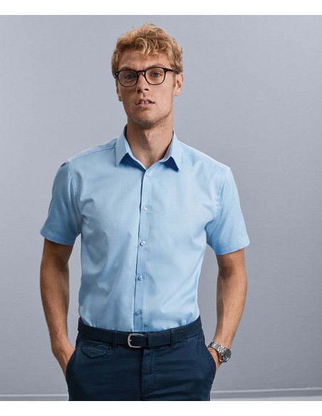 Russell Collection Short sleeve herringbone shirt