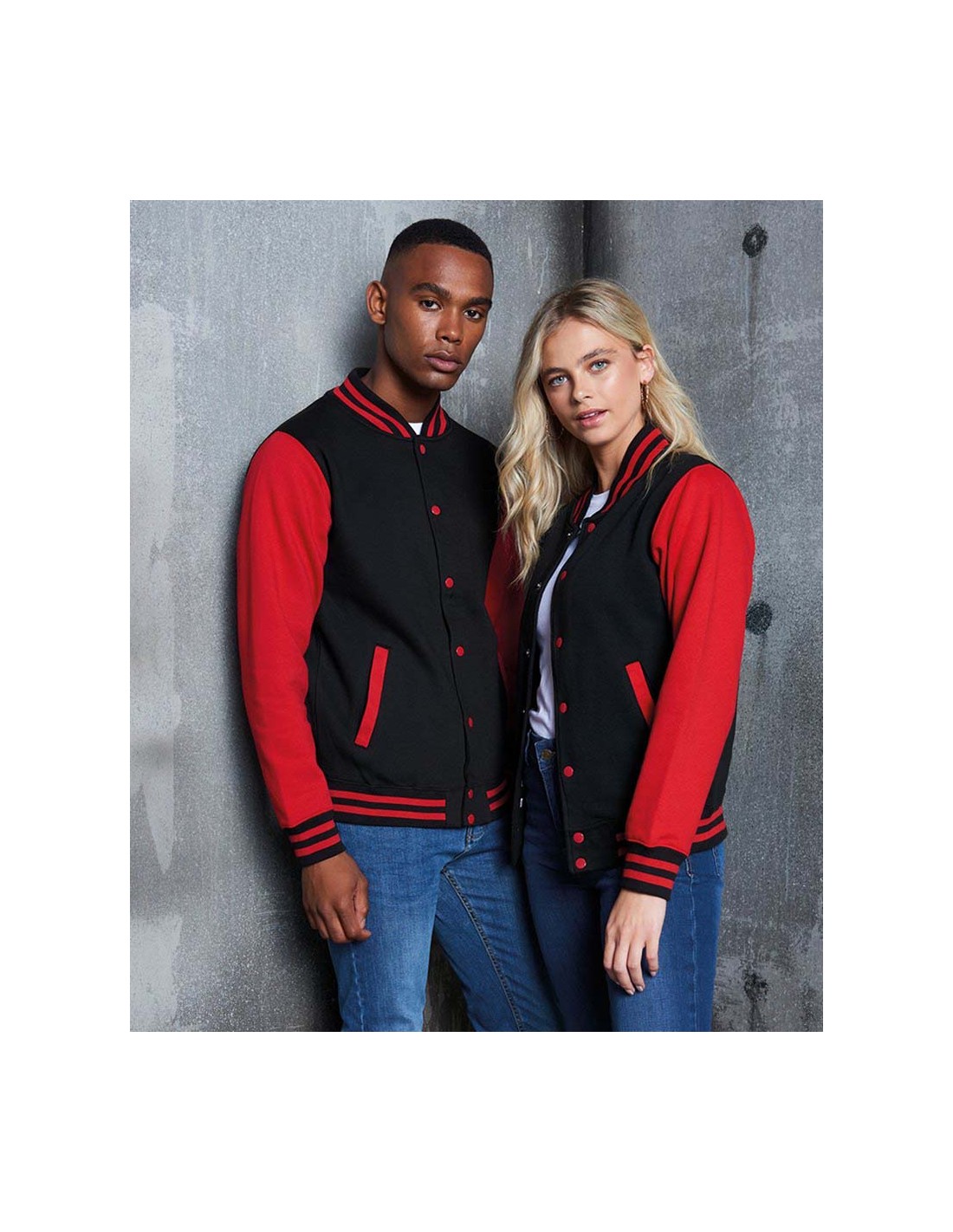 Awdis JH043 Unisex Varsity Jacket - Classic American Style With Contrast Sleeves & Poppers