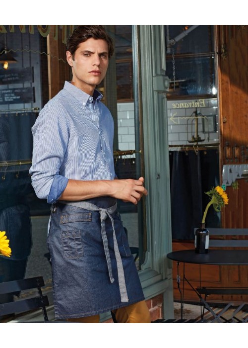 Premier Division waxed-look denim waist apron