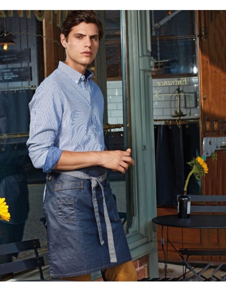 Premier Division waxed-look denim waist apron