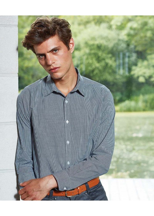 Premier Microcheck (Gingham) long sleeve cotton...