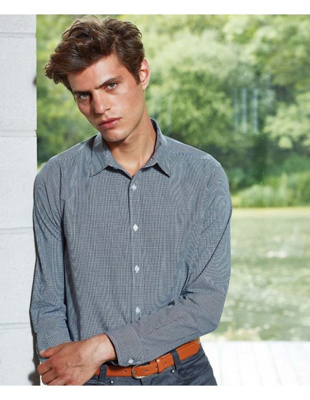 Premier Microcheck (Gingham) long sleeve cotton shirt