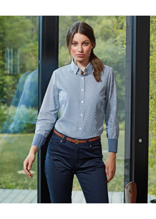 Premier Women's cotton-rich Oxford stripes blouse