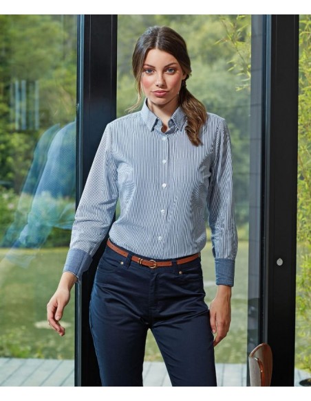 Premier Women's cotton-rich Oxford stripes blouse