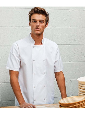 Premier Studded front short sleeve chef's jacket