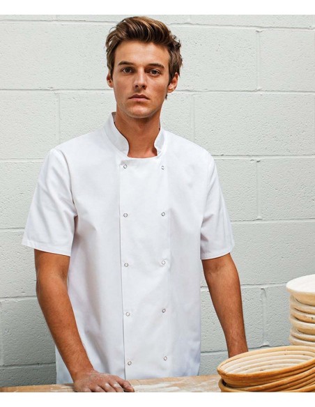 Premier Studded front short sleeve chef's jacket