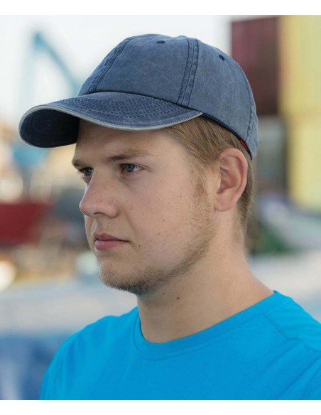 Result Headwear Washed fine line cotton cap with sandwich peak